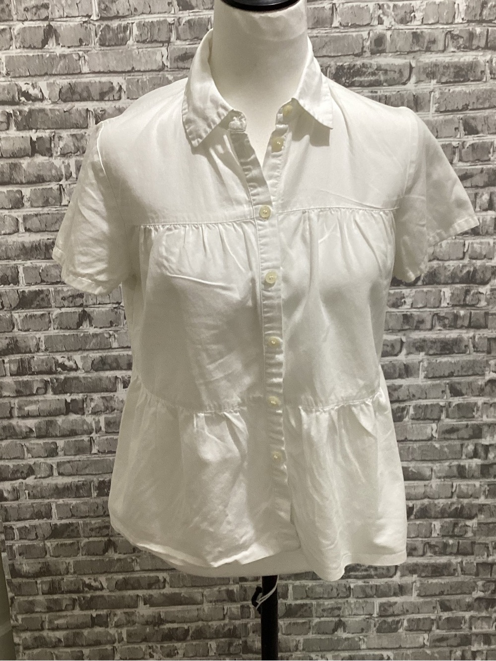 Madewell Ivory Short-Sleeve Button-Front Peplum Babydoll Top Womens XS